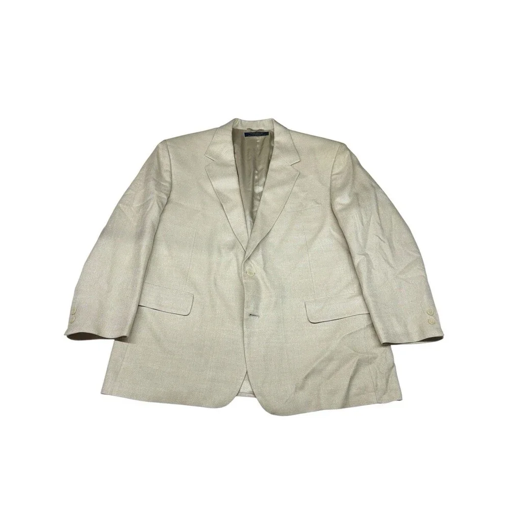 Brooks Brothers 100% Silk Beige Sport Coat Blazer 46R Old Money Vintage